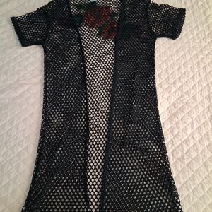 Black Fishnet Cover-Up with Floral Detail